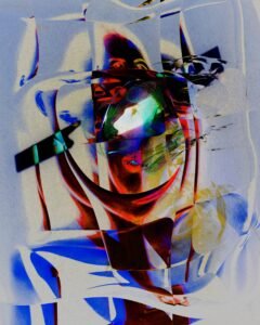 An abstract digital artwork featuring vibrant colors and geometric shapes, creating a dynamic visual experience.